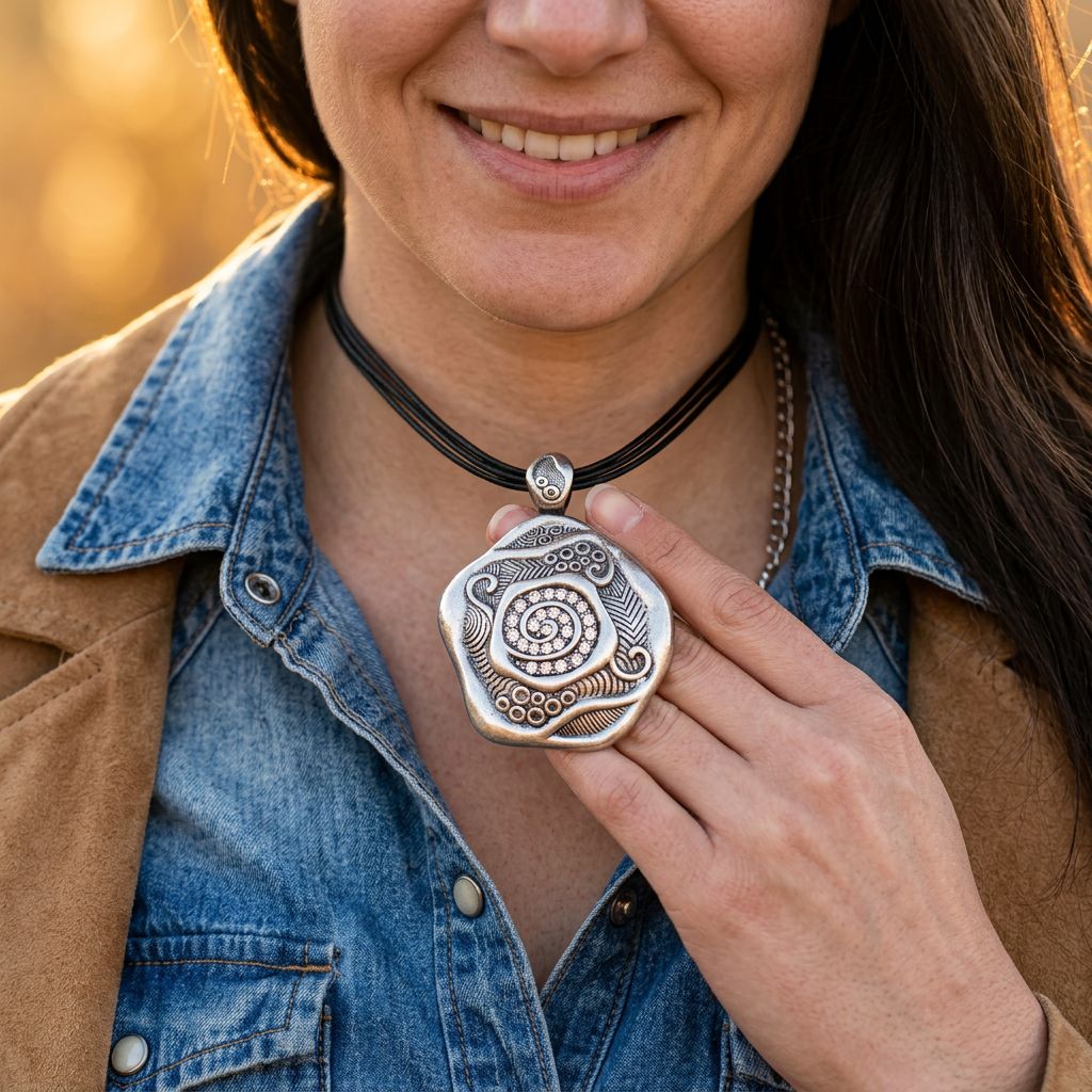 Bohemian Silver Spiral Pendant Cord Necklace