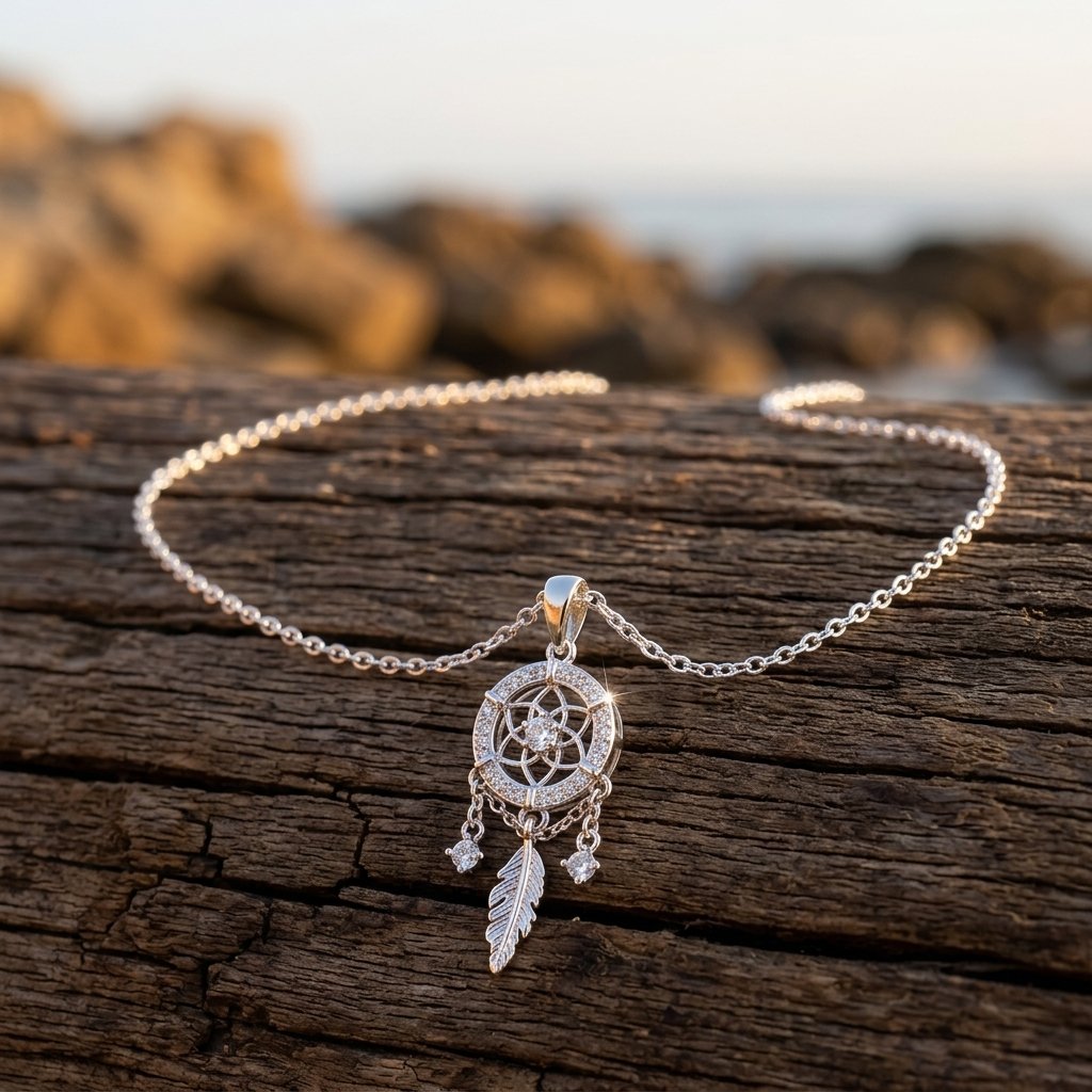 Boho Silver Filigree Dreamcatcher Necklace