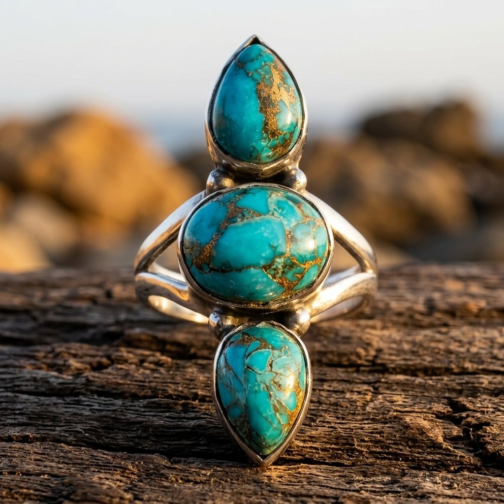 Boho Silver Turquoise Teardrop Ring