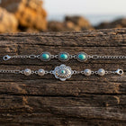 Boho Silver Turquoise Flower Bracelet Set