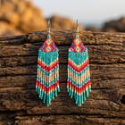 Ethnic Seed Bead Tassel Fringe Earrings