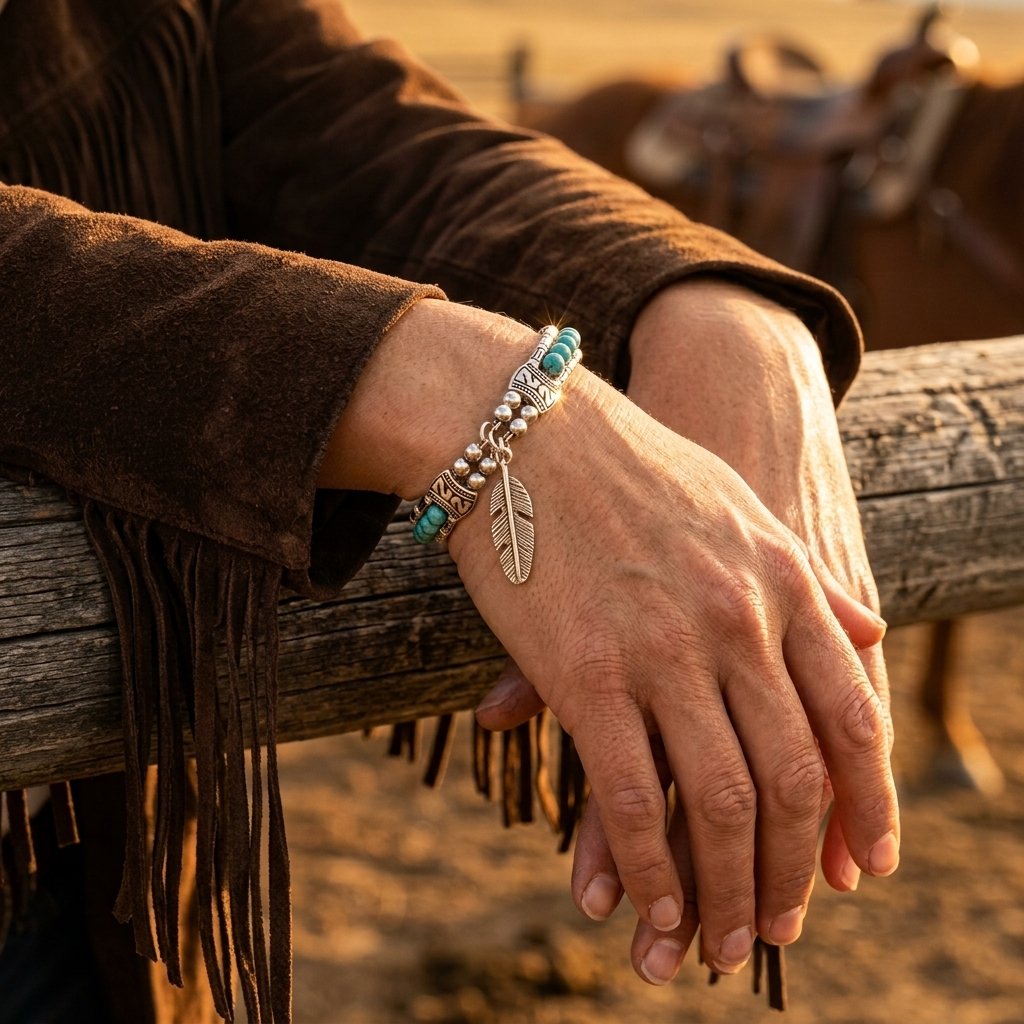 Boho Silver Turquoise Feather Bracelet