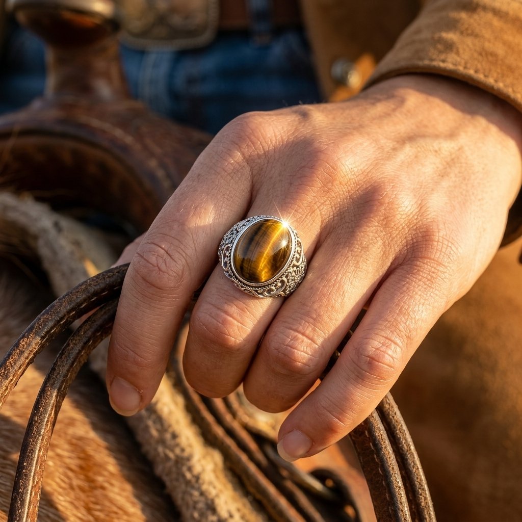 Vintage Silver Tiger Eye Oval Ring