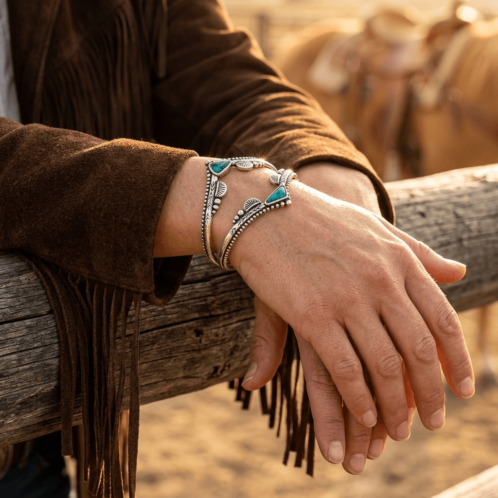 Turquoise Stone Western Silver Cuff Bracelet