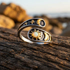 Celestial Silver Gold Sun Moon Opal Ring