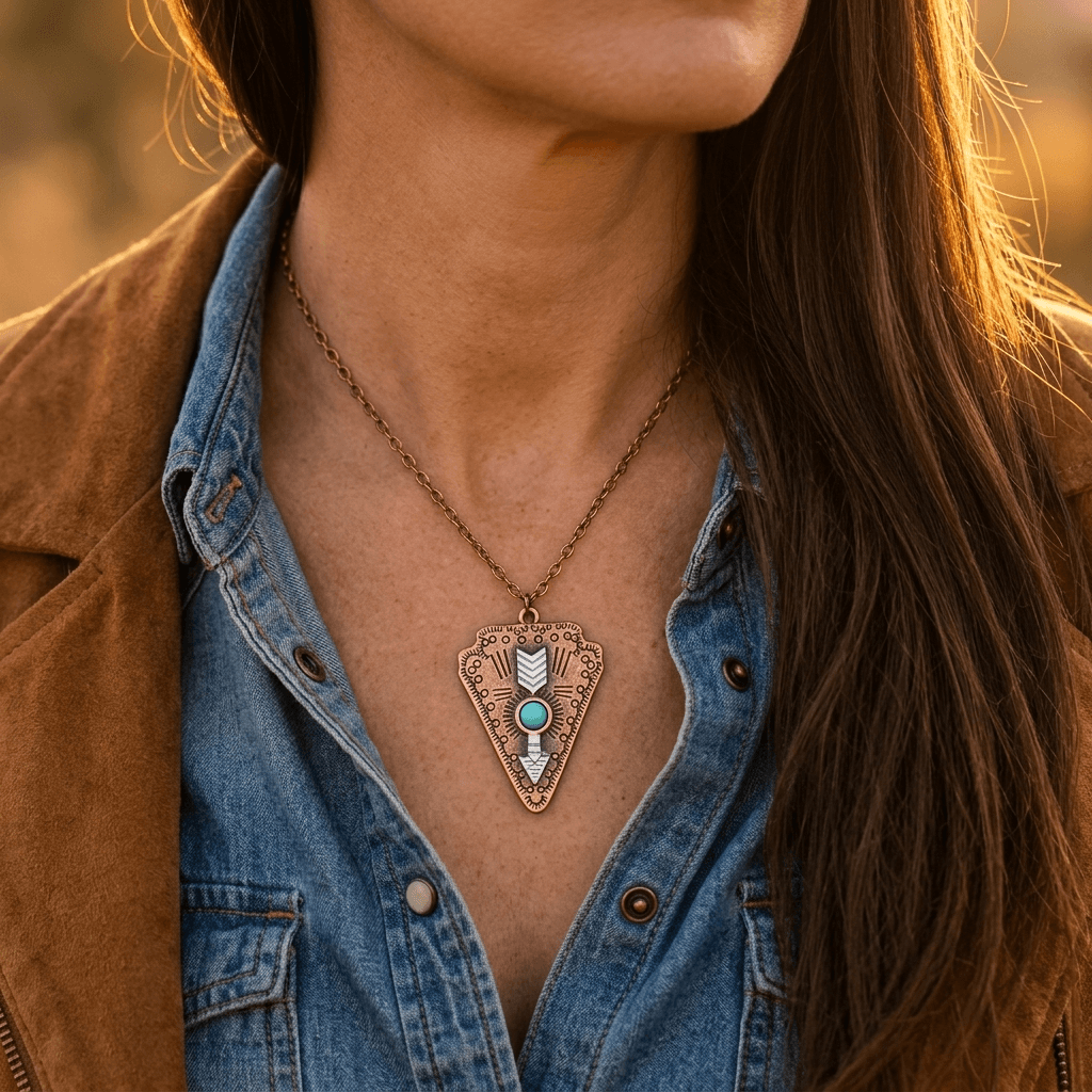 Vintage Ethnic Copper Tribal Feather Necklace
