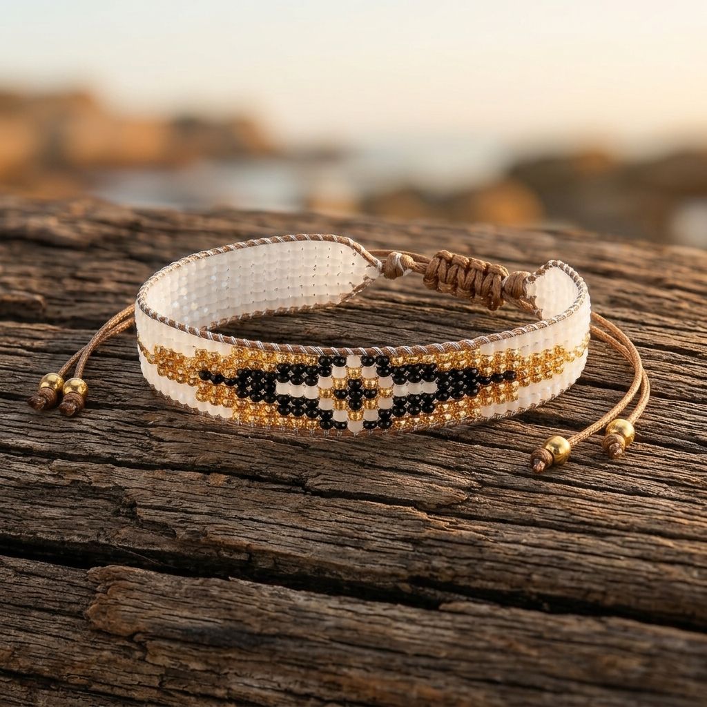 Boho Gold Black Geometric Beaded Bracelet