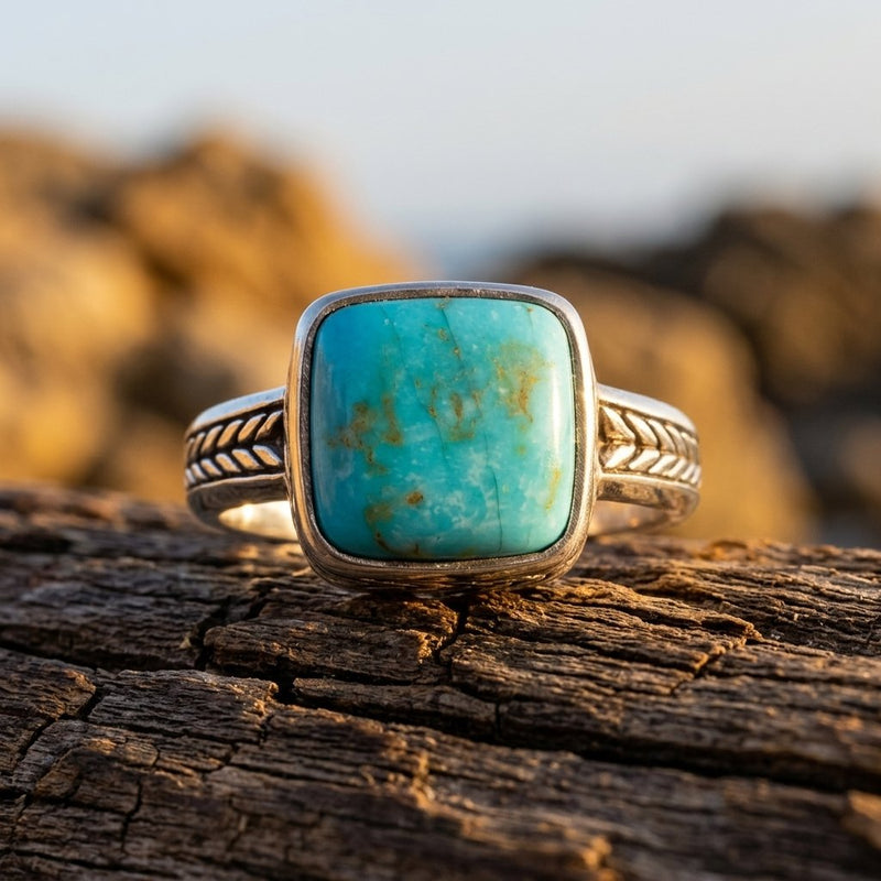 Boho Silver Turquoise Square Ring