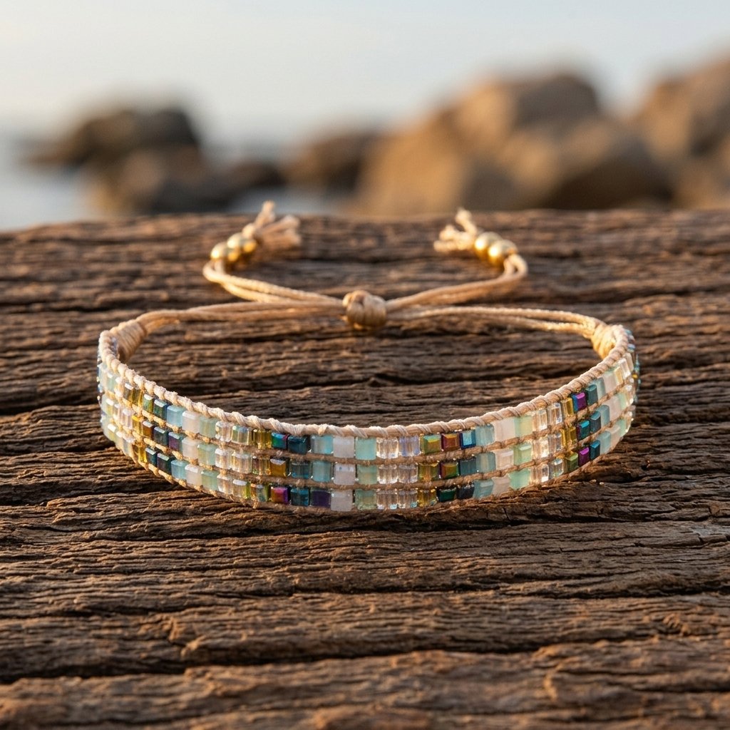 Boho Multicolor Glass Beaded Braided Bracelet