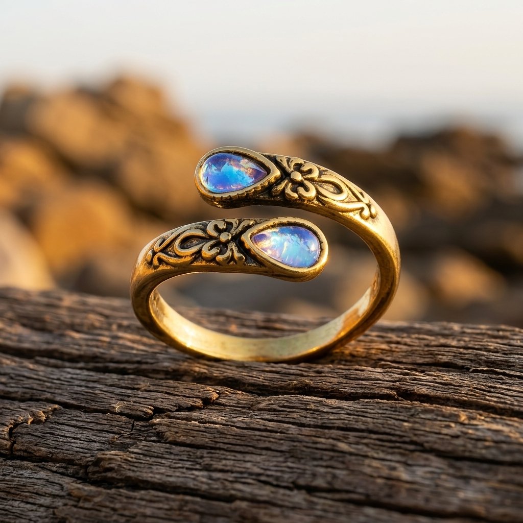 Vintage Gold Filigree Opal Teardrop Ring