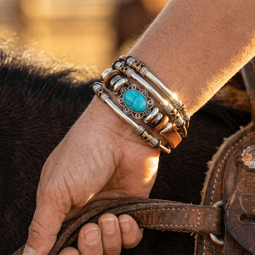Vintage Turquoise Beaded Leather Bracelet