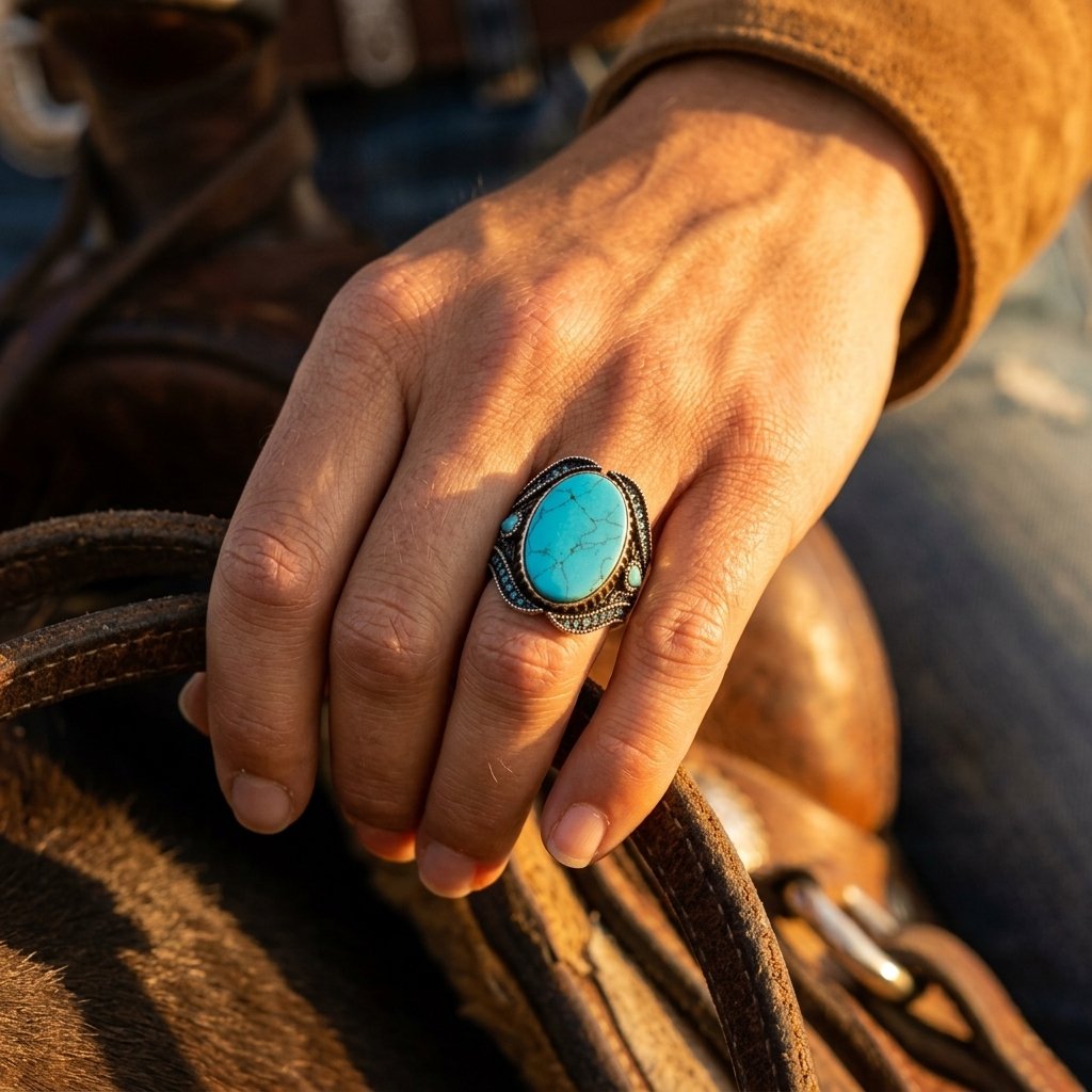 Boho Bronze Turquoise Oval Ring