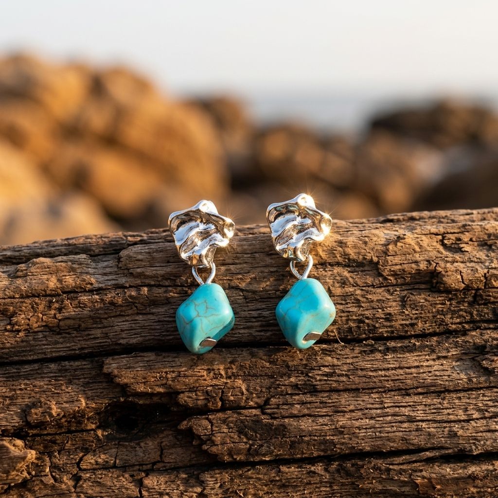 Boho Silver Turquoise Drop Earrings
