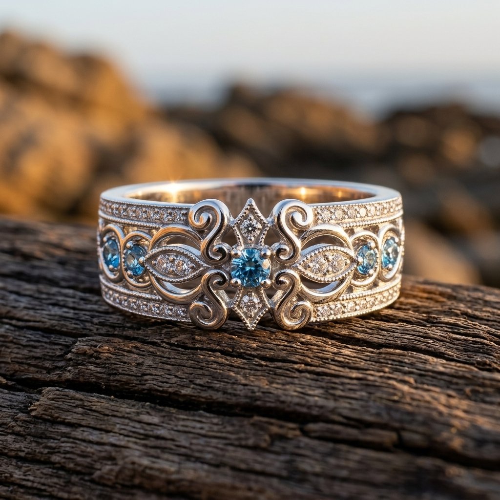 Vintage Gold Filigree Blue Topaz Ring