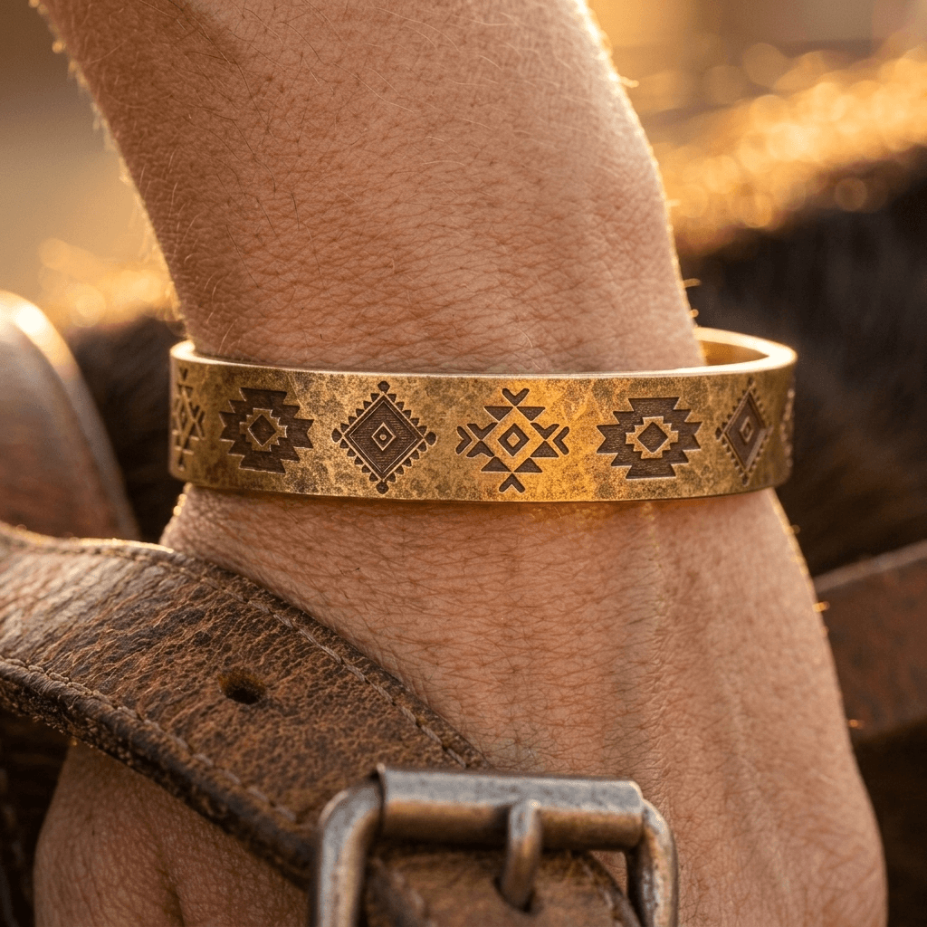 Ethnic Style Gold Geometric Open Cuff Bracelet