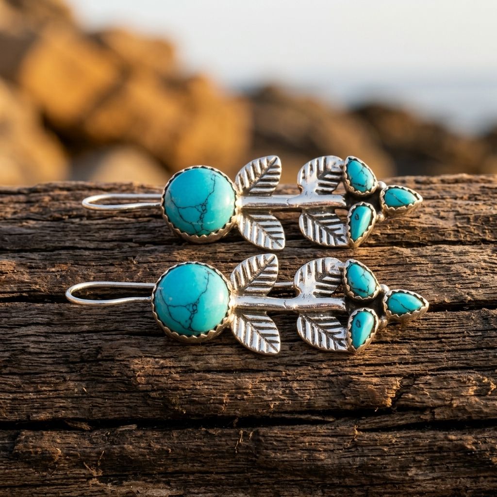 Boho Silver Turquoise Cactus Earrings