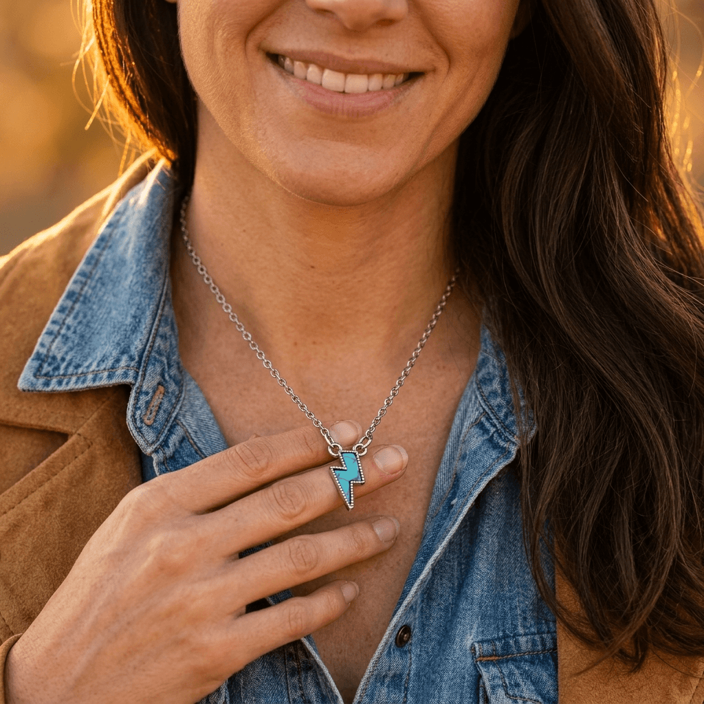 Blue Lightning Bolt Silver Necklace