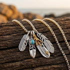 Boho Silver Turquoise Feather Pendant Necklace