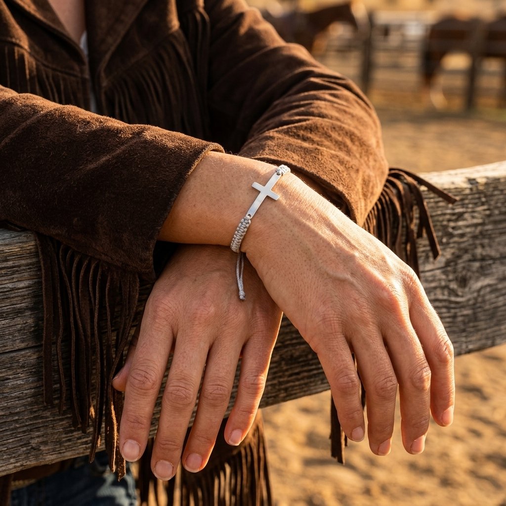 Hand Woven Silver Cross Adjustable Bracelet