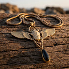 Vintage Gold Winged Beetle Onyx Necklace