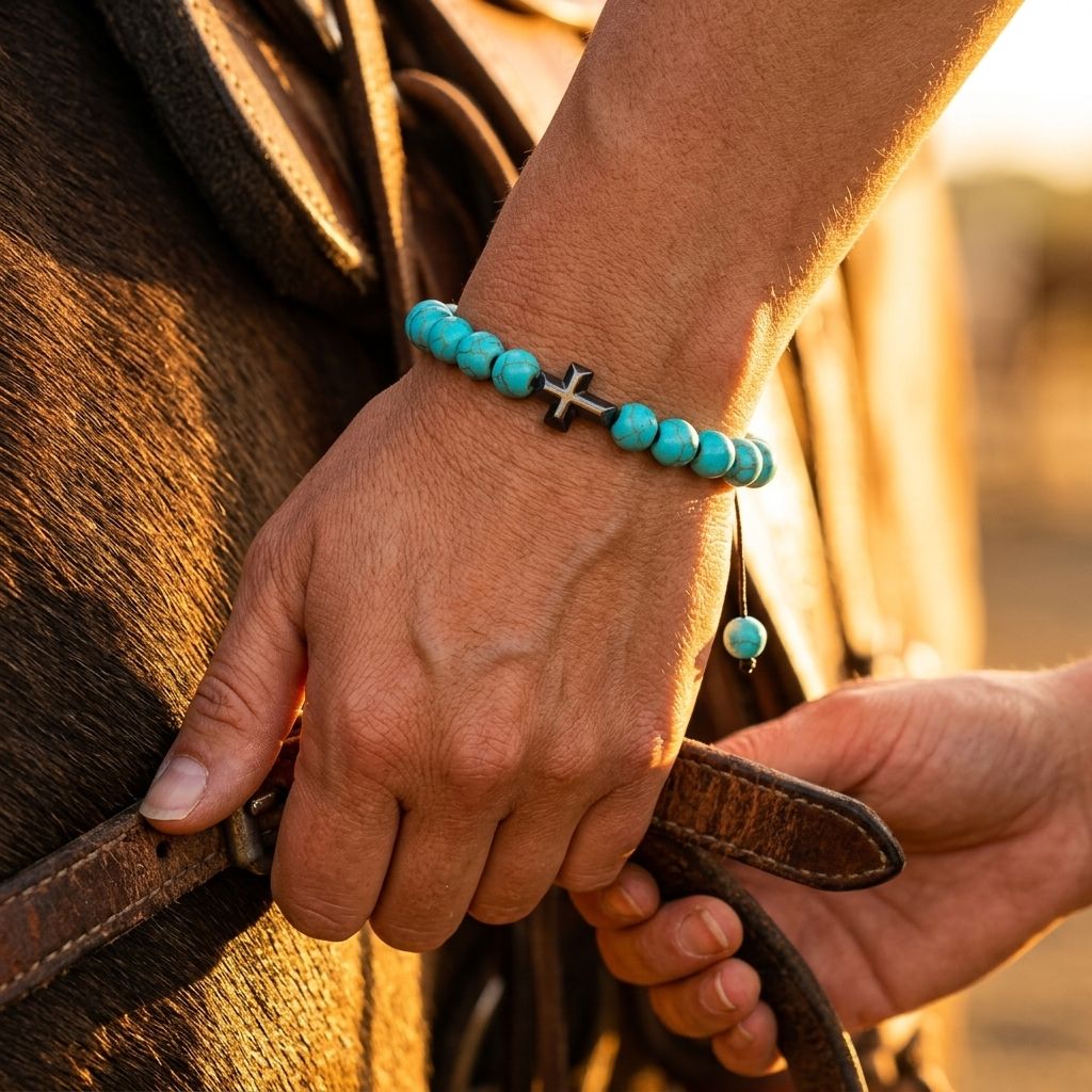 Boho Turquoise Round Beads Cross Bracelet