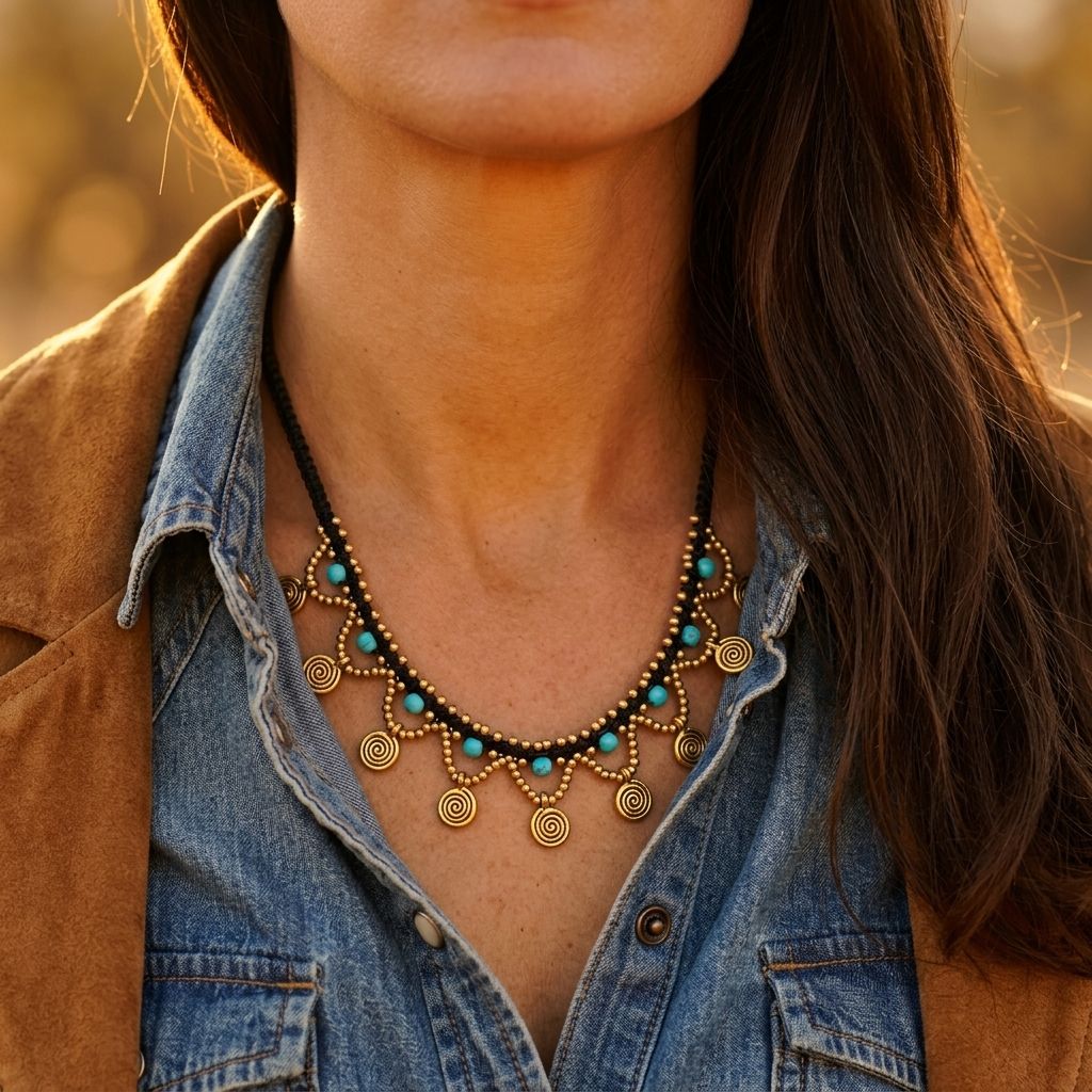 Boho Gold Turquoise Spiral Charm Necklace