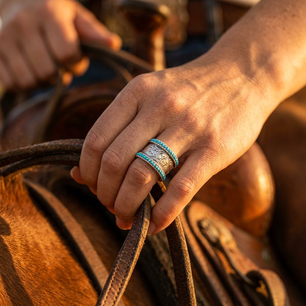 Boho Silver Turquoise Filigree Ring