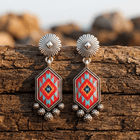 Red Geometric Alloy Silver Plated Dangle Earrings
