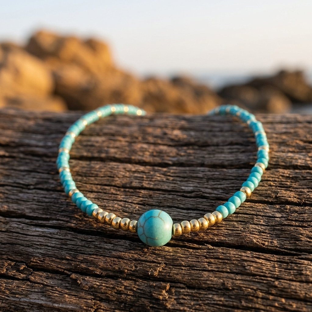 Boho Turquoise Gold Beaded Sphere Necklace