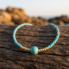 Boho Turquoise Gold Beaded Sphere Necklace