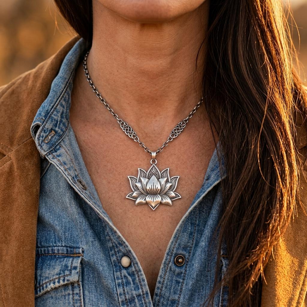 Vintage Silver Lotus Flower Necklace