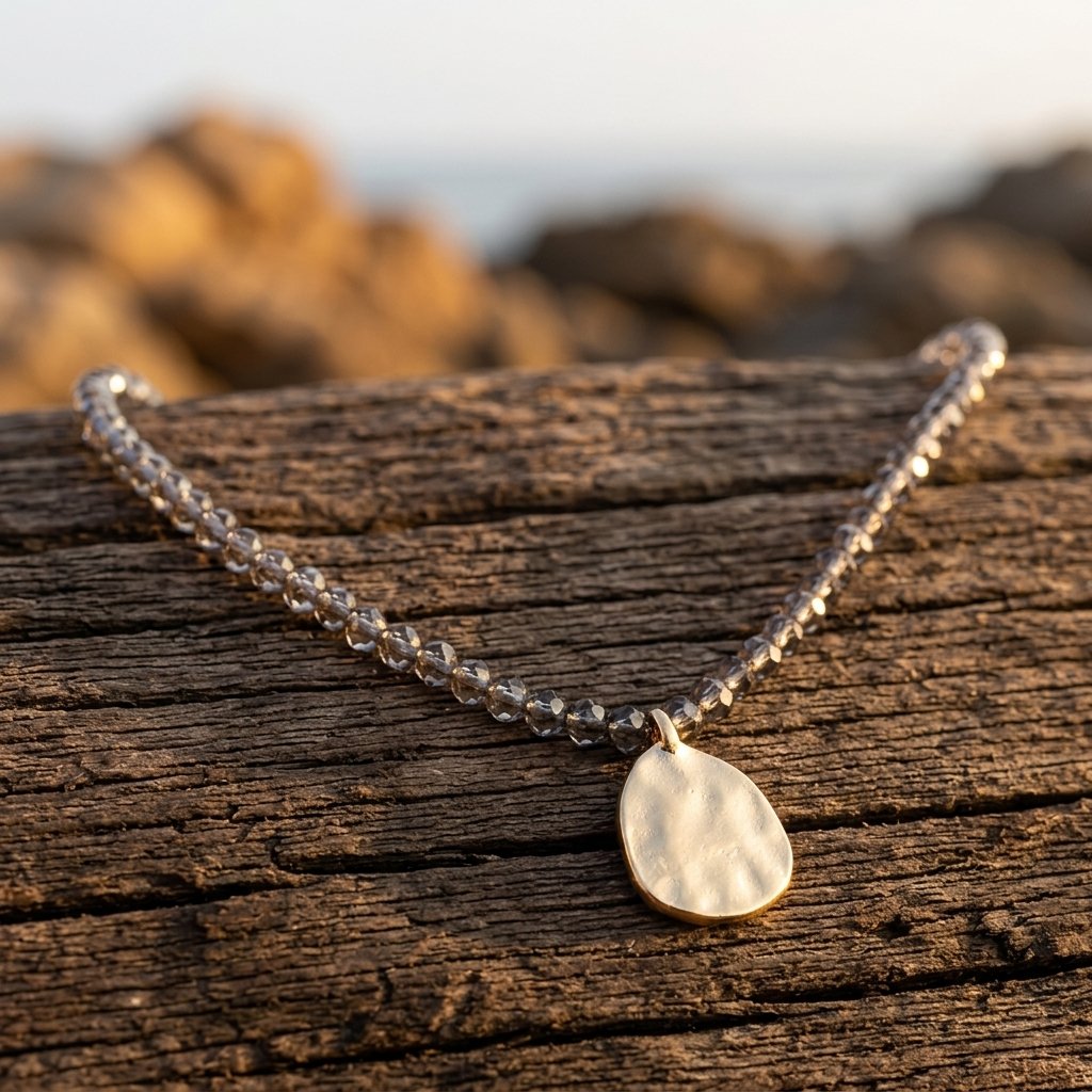 Vintage Gold Smoky Quartz Teardrop Necklace