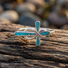 Boho Silver Turquoise Cross Ring