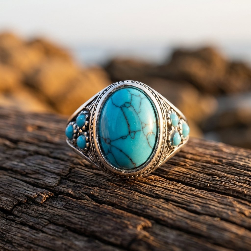 Vintage Silver Turquoise Oval Necklace