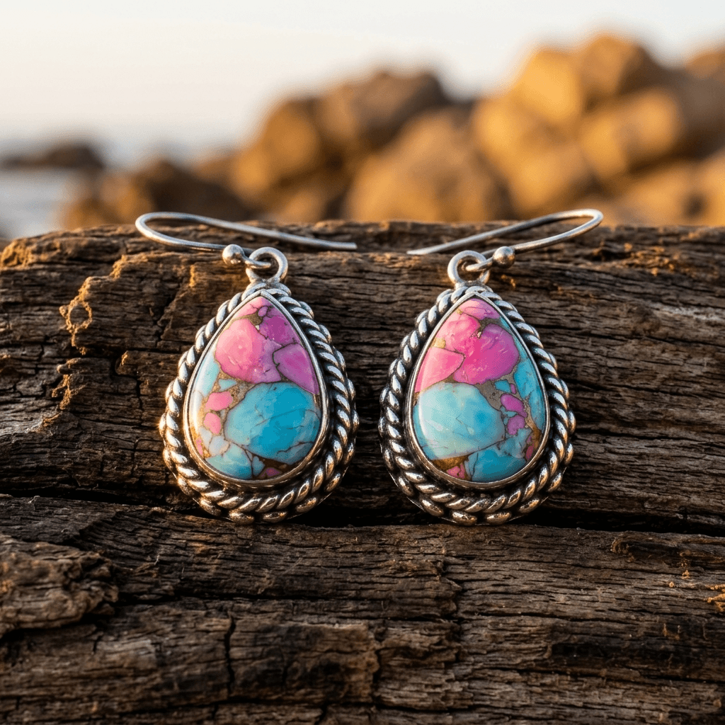 Bohemian Silver Turquoise Drop Earrings