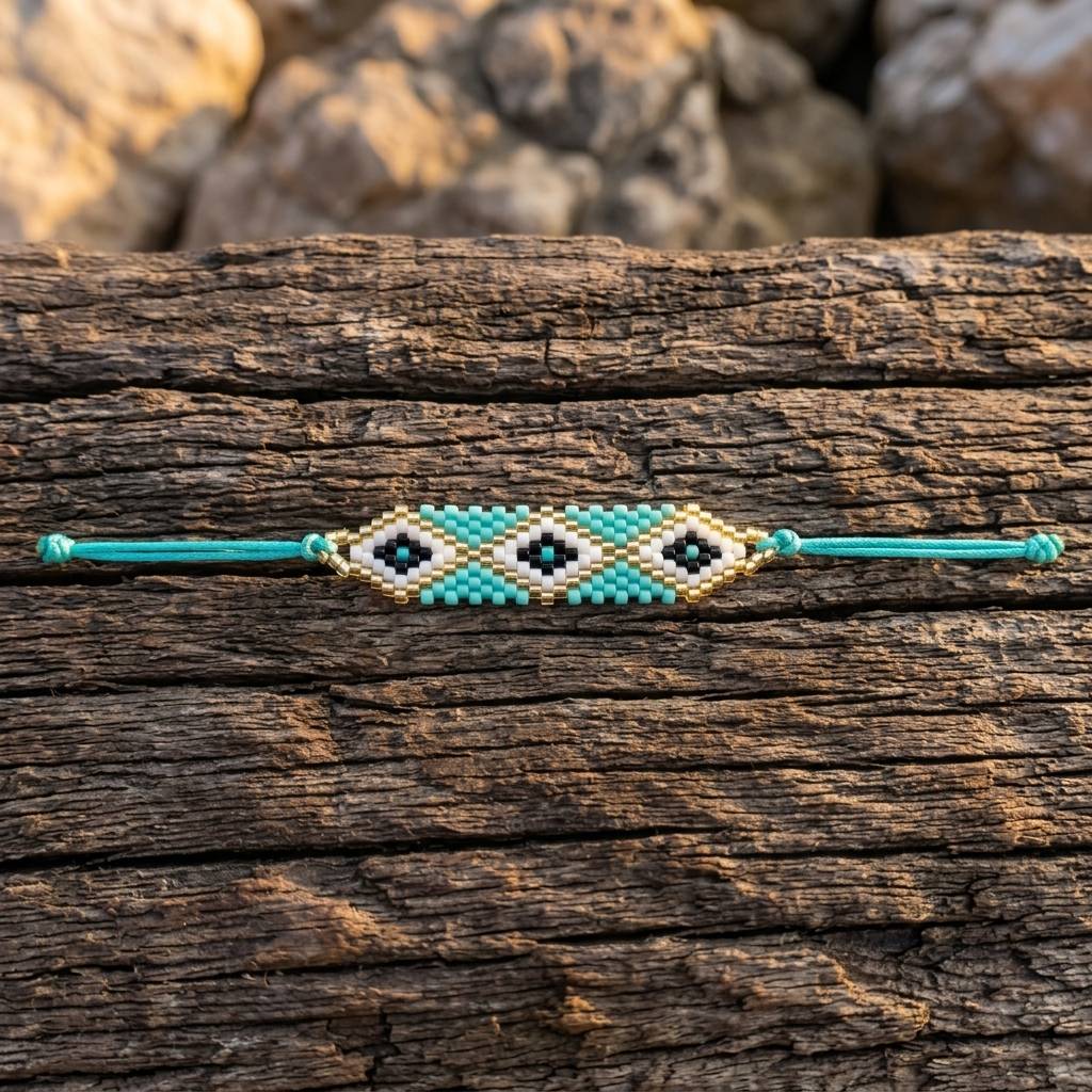 Turquoise Seed Bead Three Eye Bracelet