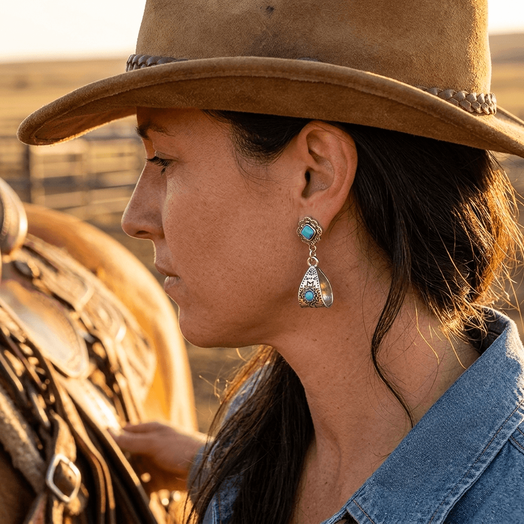 Vintage Bohemian Turquoise Carved Alloy Earrings