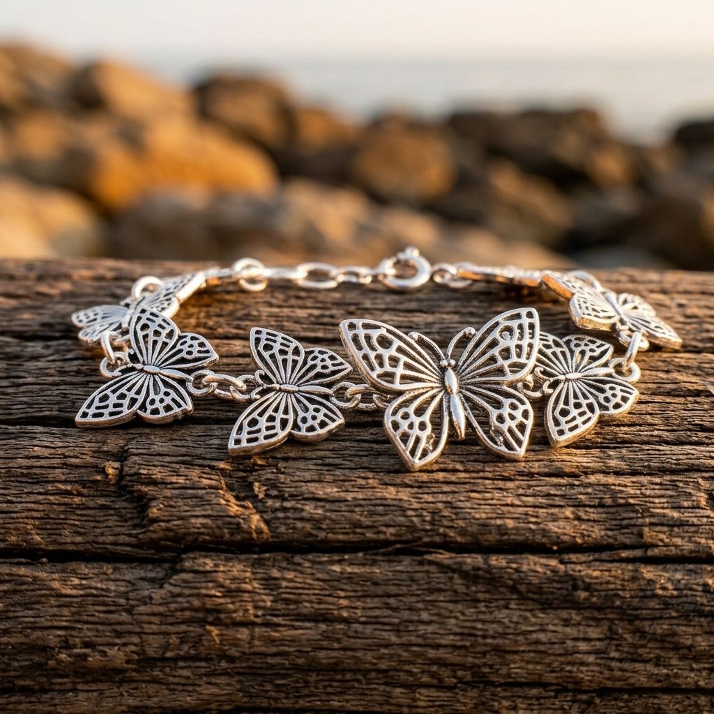 Vintage Silver Filigree Butterfly Chain Bracelet
