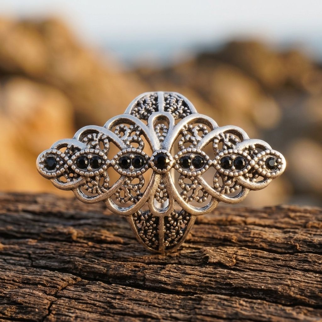 Vintage Silver Black Zirconia Filigree Ring