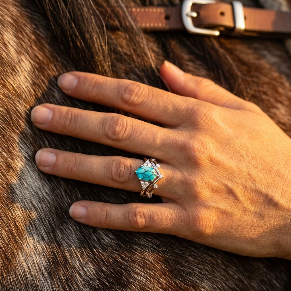 Boho Gold Turquoise Cushion Ring