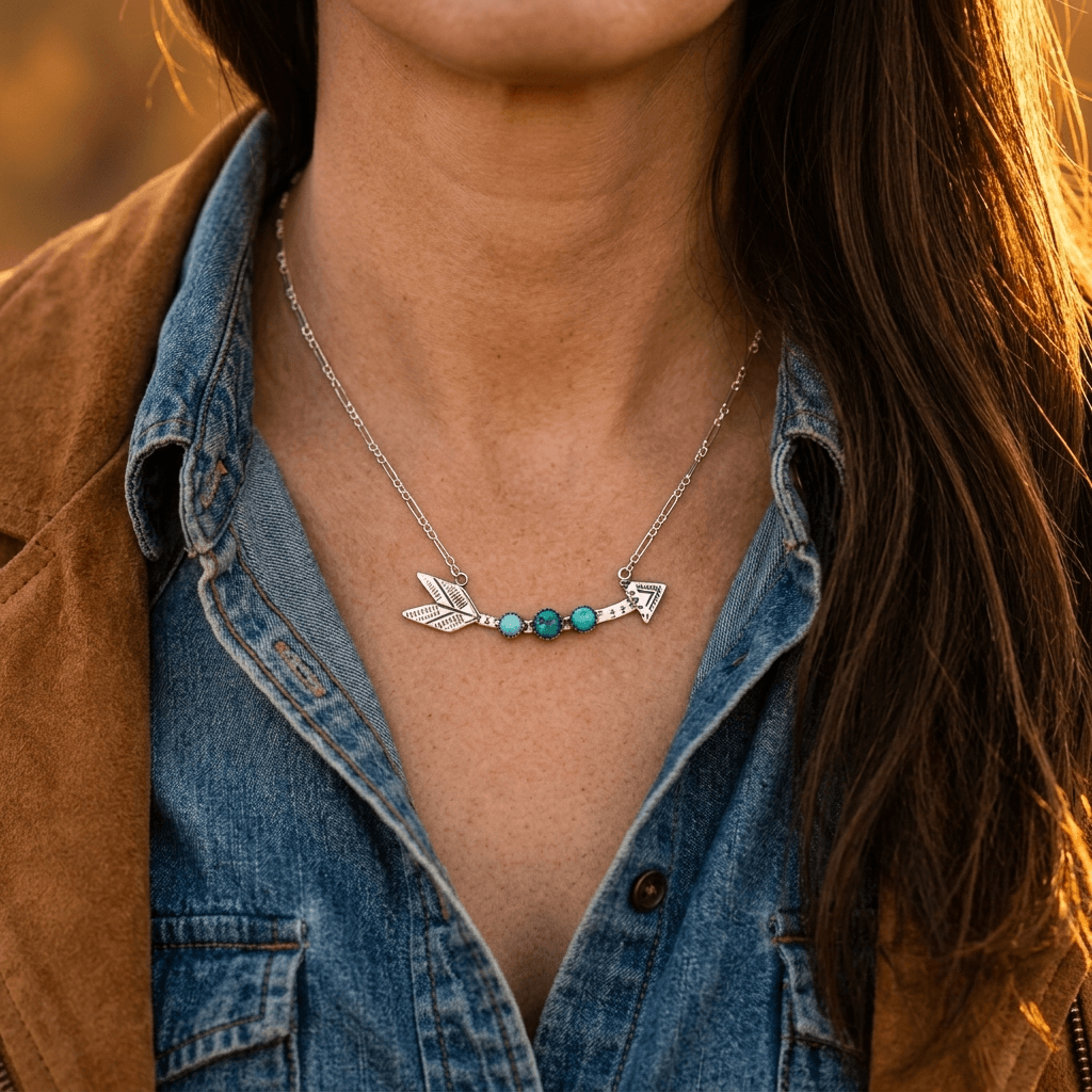 Turquoise Inlaid Bohemian Alloy Necklace