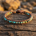 Boho Leather Turquoise Beaded Adjustable Bracelet