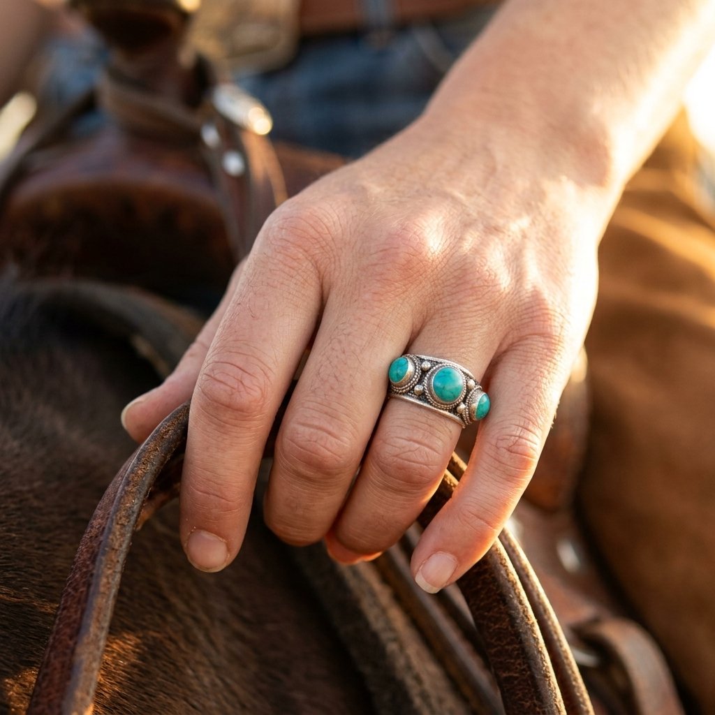 Boho Silver Turquoise Filigree Ring