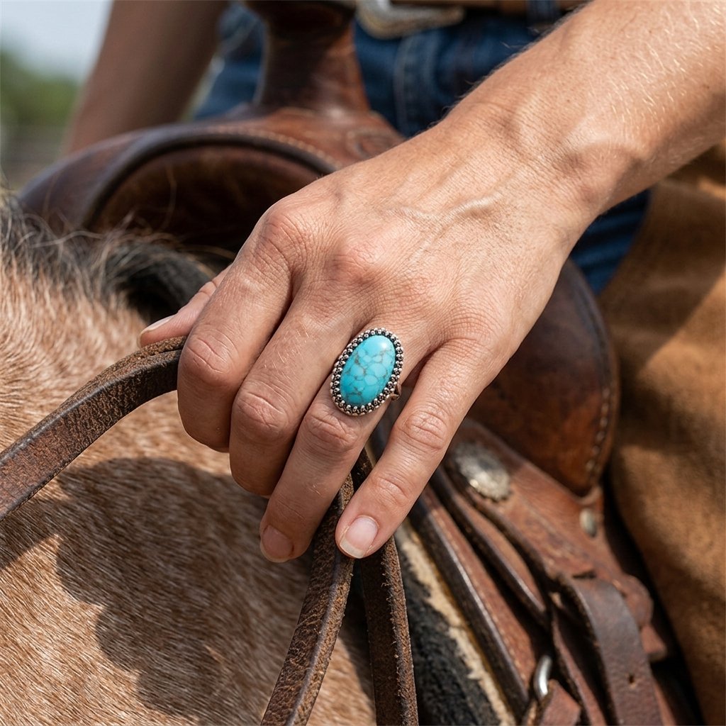 Vintage Silver Turquoise Beaded Oval Ring