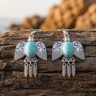Vintage Silver Bird Feather Turquoise Dangle Earrings