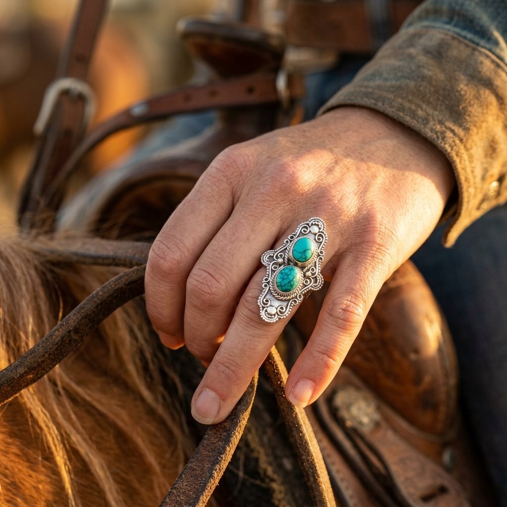 Boho Silver Turquoise Filigree Ring