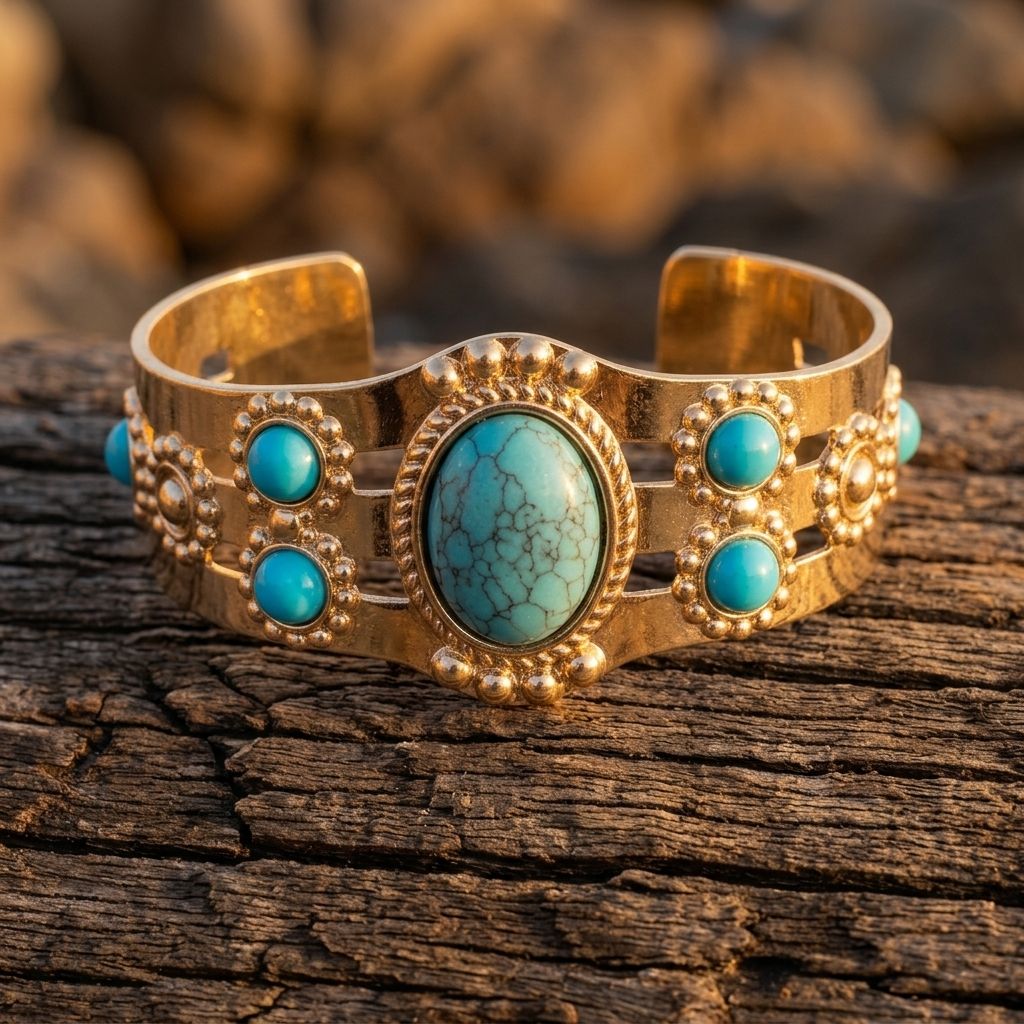 Boho Gold Turquoise Filigree Cuff Bracelet