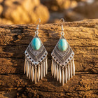 Boho Silver Turquoise Fringe Earrings