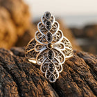 Vintage Silver Black Zirconia Filigree Ring