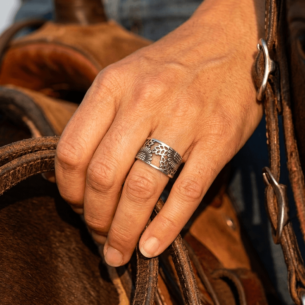 Bohemian Copper Hollow Sunflower Statement Ring